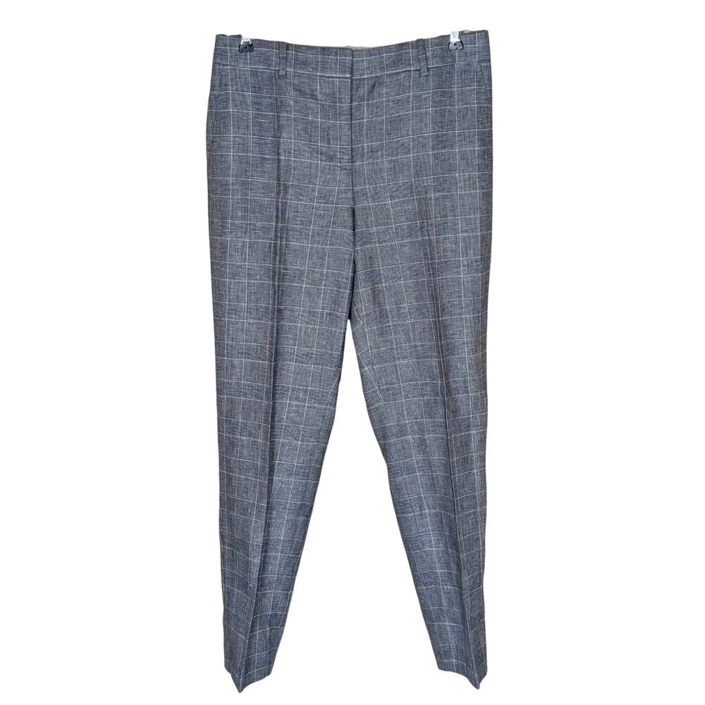 NWT Ann Taylor Curvy Fit Mid Rise The Ankle Grey Plaid Linen Blend Pants Size 4